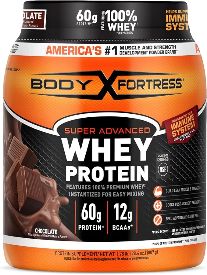 Body Fortress Super Advanced Whey Protein, Chocolate, 1.78 lbs | Flavor: Chocolate, Immune Support, Muscle and Strength Development