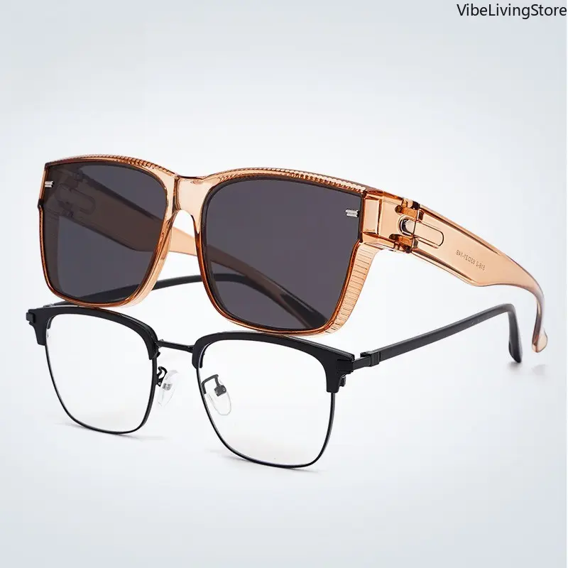 Flip-Up Fit-Over Sunglasses for Men and Women, Square Framed TR90 Casual Eyewear with UV400 Protection, Casual Sunglasses, Square Framed Sunglasses