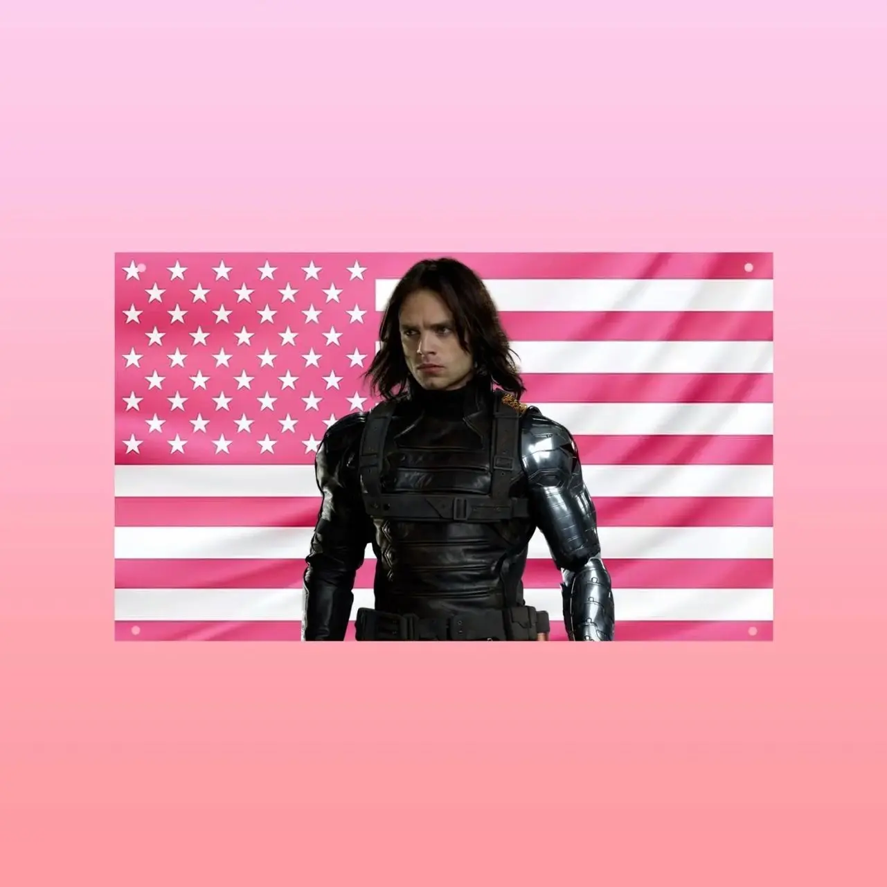 Bucky Barnes Pink US Flag Aesthetic Winter Soldier Wall Flag | Sebastian Stan Inspired Pink USA Banner Frat Room Marvel Decor