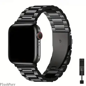 Stainless Steel Smartwatch Band (Band Only) — 3-Link Design with Folding Clasp; Adjustable Smartwatch Wristband with Included Adjustment Tool; Durable Replacement Band Suitable for Daily Wear