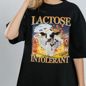 Lactose intolerant Vintage Graphic T-Shirt, Funny Shirts For Friends, Retro Milk 90s Funny Shirt, Y2k Unisex Baggy Shirt, 2000s Shirt Gift