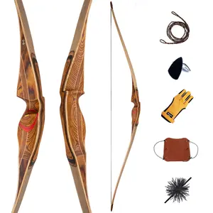Deerseeker Archery 64" Reflex Deflex Hybrid One-Piece Traditional Long Bow with Laminated Bamboo & Clear Fiberglass Limbs Honey Right Hand/Left Hand for Adults 25-60lbs