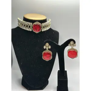 Kundan chain choker set red