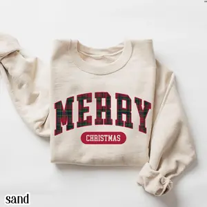 Merry Christmas Sweatshirt Tartan Plaid Sweater Ralph Holiday Striped Xmas Pullover Cozy Holly Jolly Vintage Horse Girl Aesthetic Crewneck Print Tee