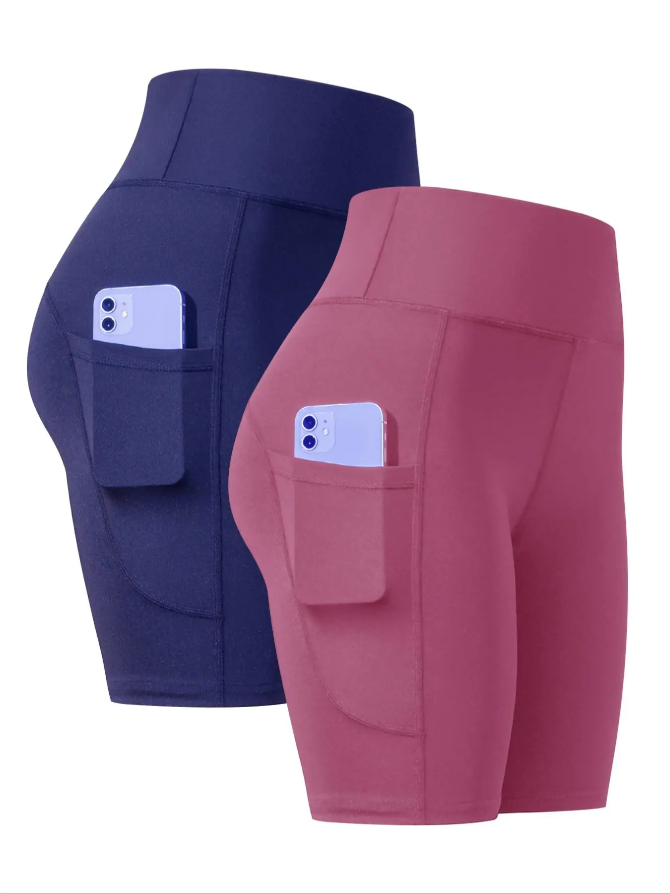 Women's Solid Color Gym Shorts, Breathable Comfortable Skinny Athletic Shorts for Yoga Gym Workout, Ladies Activewear for Indoor Outdoor Wear, Side Pockets Shorts