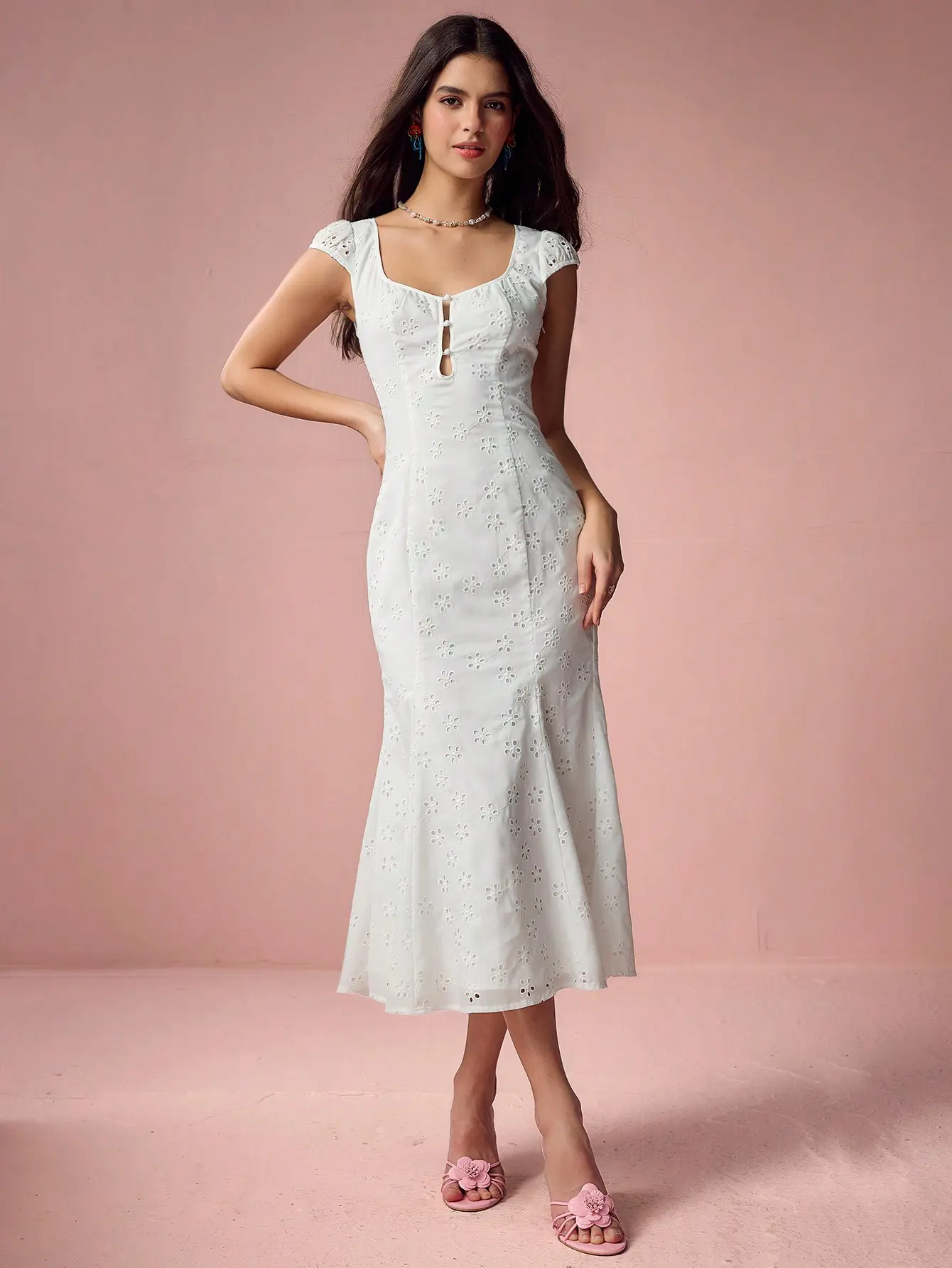 casual fishtail dress Women's Elegant Solid Color Draped Neck High Slit Fishtail Dress, Suitable  For Evening, Date, Business Casual, Vacation Party Summer