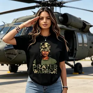 “Prayer Warrior” Camo Print Shirt | Religious Faith Cotton Tee S-3XL#Black Woman Camouflage Christian Shirt