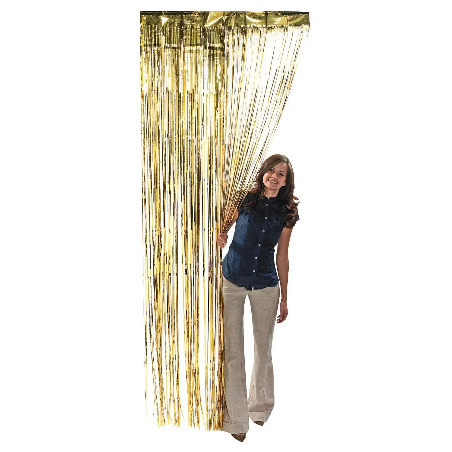 3 ft. x 8 ft. Gold Ready-to-Hang Metallic Foil Fringe Curtain