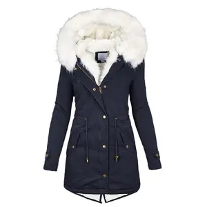 Womens Chic Thermal Parka Coat with Faux Fur Hood - Zip & Button Closure, Front Pockets, Ideal for Cold Weather