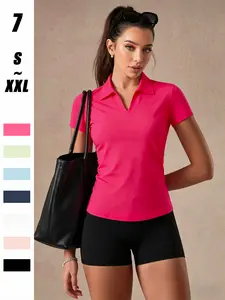 Women's Solid Color Sports Polo Shirt, Breathable Comfortable Short Sleeve Collared Top for Golf Baseball Tennis, Ladies Summer Sportswear, Quick Dry Activewear