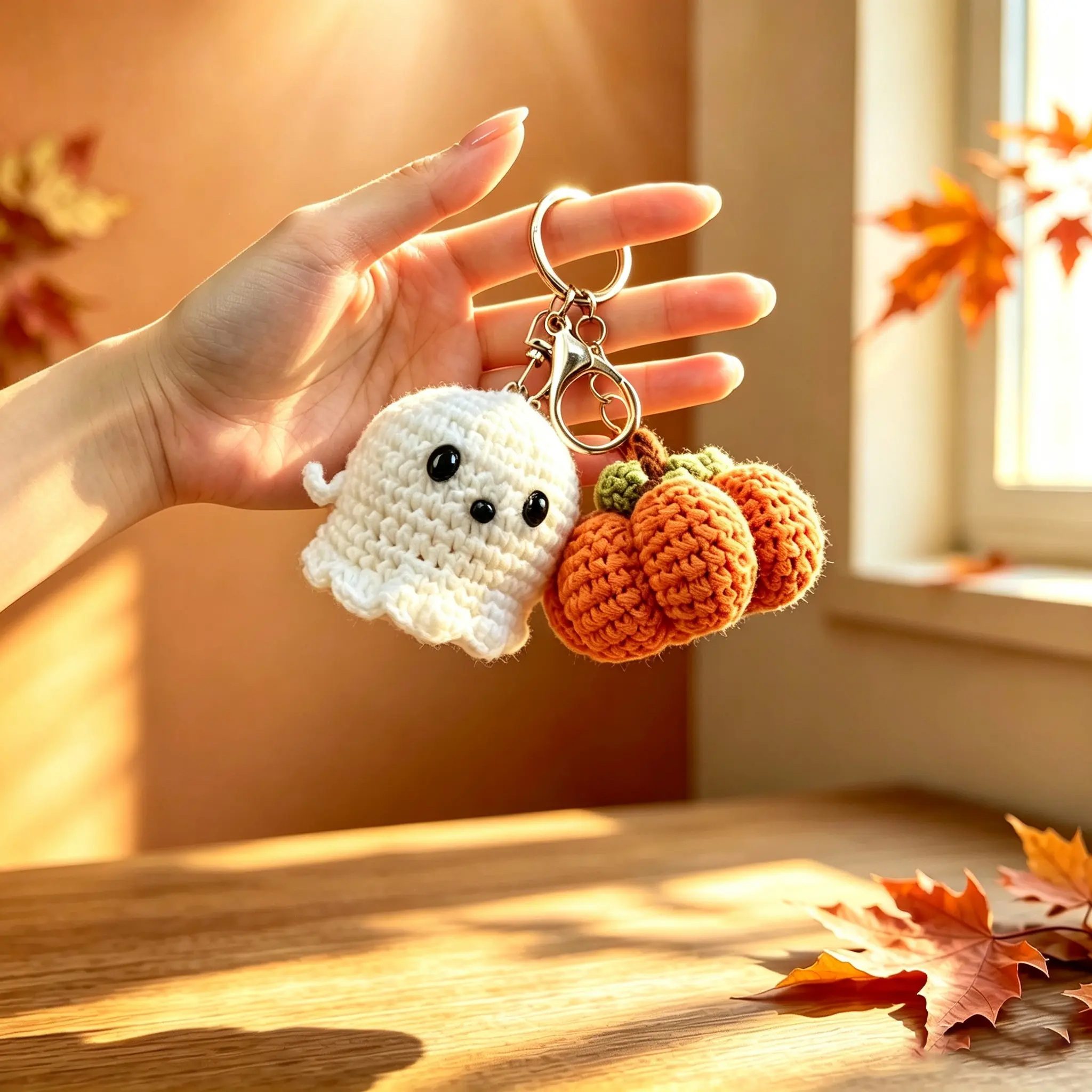 Crochet Ghost & Pumpkin Keychain & Bag Charm Handmade Cute Halloween Fall Spooky Season Amigurumi Ornament