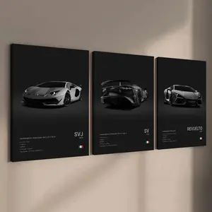 3-count wooden frame Canvas Prints, exquisite supercar art poster, Modern Minimalist Design, cool male bedroom car decoration pattern, car collector, suitable for living room, corridor, office, home wall decoration, ideal gift