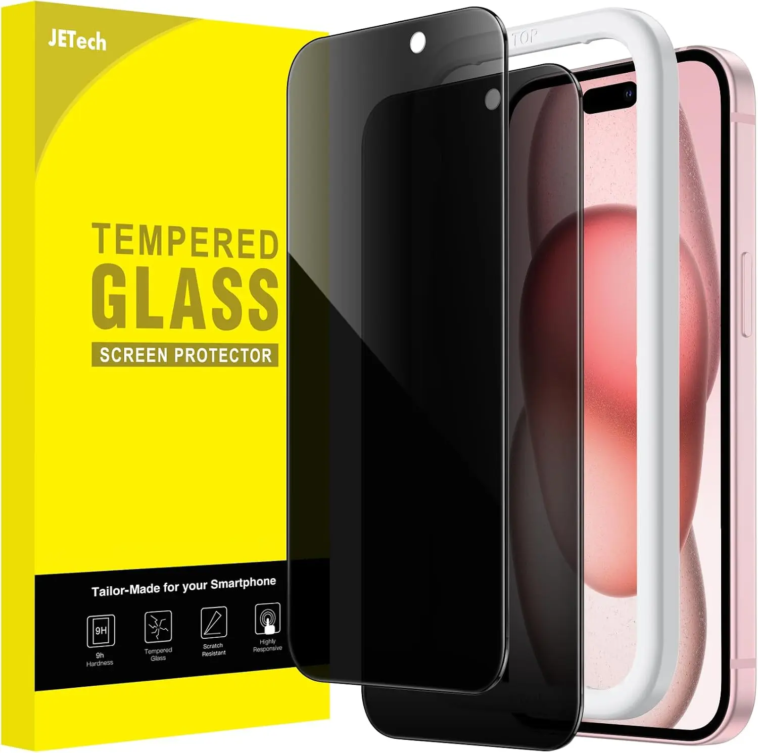 JETech Privacy Screen Protector for iPhone 17e/16e, 2-Pack | Full-Coverage Tempered Glass, Edge-to-Edge Protection, Anti-Spy, Case-Friendly, HD Clear