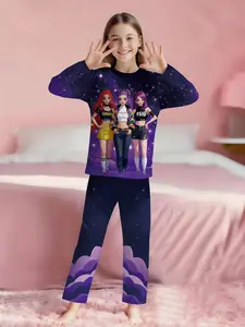 K-Pop Idol Group Pajama Set for Girls, 2-Piece Digital Print Long Sleeve Sleepwear, Comfortable and Soft Flame Retardant Fabric