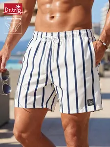 Men's Striped Print Shorts, Regular Fit Casual Comfy Breathable Swim Shorts for Summer, Men's Swimwear for Beach Vacation Outdoor