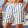 Men's Striped Print Shorts, Regular Fit Breathable Lightweight Athletic Pockets Swimming Shorts for Summer, Men's Swimwear for Beach Vacations and Outdoor Activities, Summer Swim Bottoms
