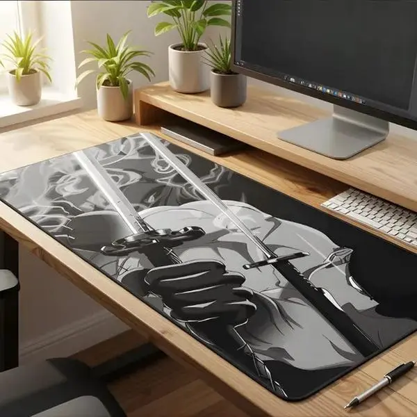Roronoa Zoro Mouse Pad, Anime, XXL Desk Mat, Keyboard, Mouse, Gaming Accessory, 1Piece, Black and White, Manga, Japan, Office, Art – FASTSHIPPING
