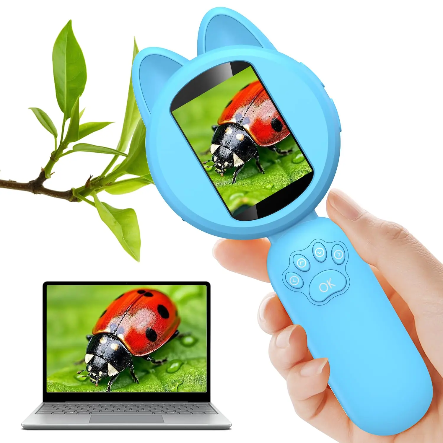 Aikokkl Kids' Handheld 100.0x Magnifying Glass Microscope, 2-in LCD Screen, 8 LED Lights, 3.7V, 0.34lb, Christmas Birthday Gift for Children (School & Educational Office Stationery), 0.34 Pounds