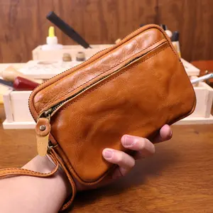 Handcrafted Full-Grain Leather Clutch Bag for Women Retro Minimalist Design with Generous Capacity for Phones