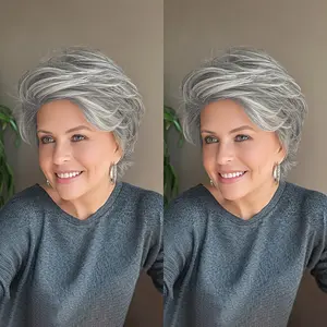 Natural Gray Short Wig, 6 Inch straight layered style crafted from high-quality Brazilian Remy Hair at 150% density. Featuring glueless design and soft rose net cap, it ensures stable all-day wear. With elegant and sophisticated appearance, it is a versat