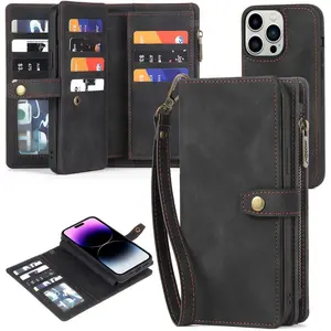 P-PHP024   Designed for iPhone 14 Pro Max Wallet Case with Card Holder Detachable Magnetic Phone Case PU Leather Wallet Phone Case Wallet for Women/Men (Black) Cash Metal