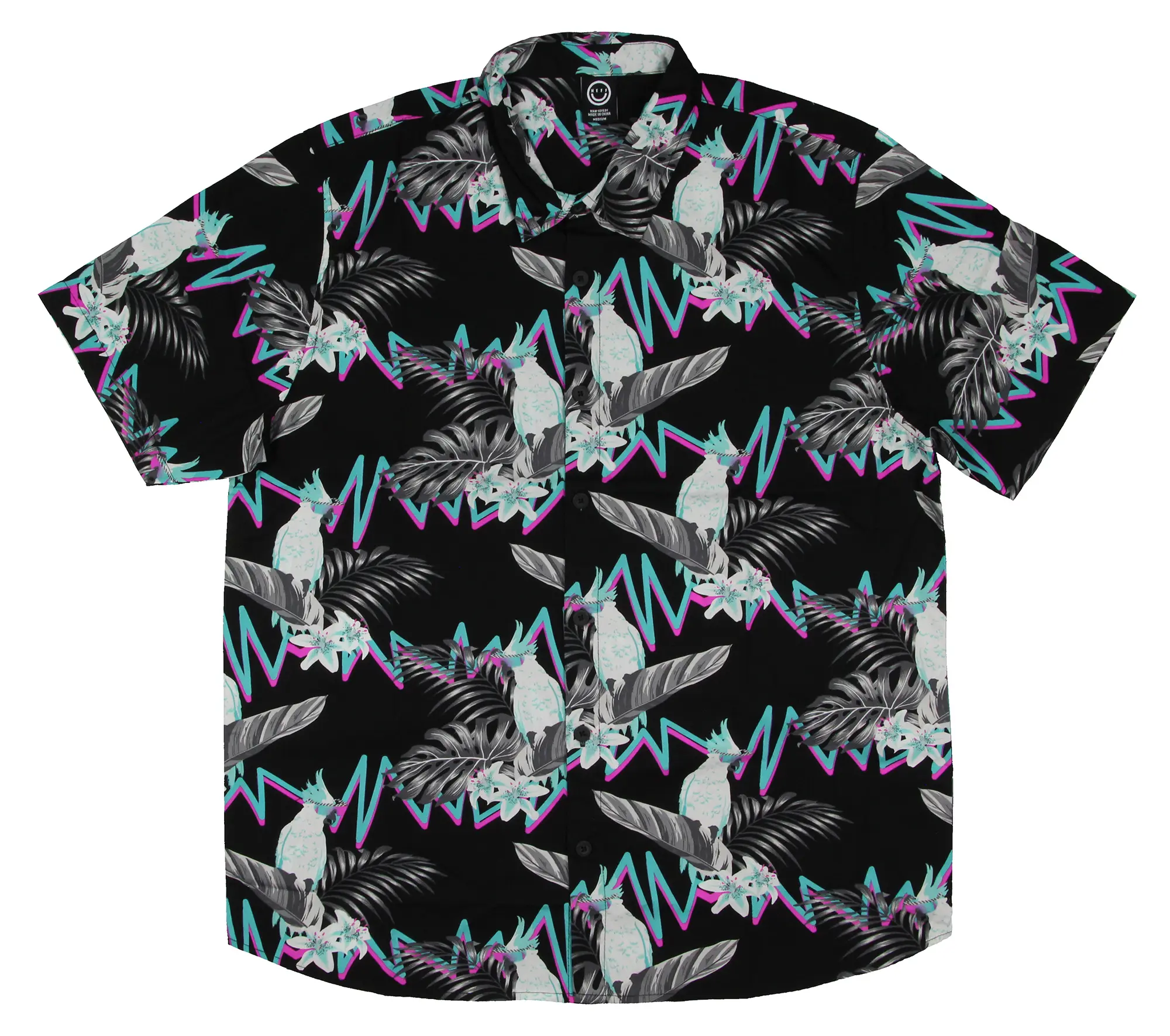 Neff Men's Birds And Feathers Hawaiian Print Button-Down Collared Adult Short Sleeve Shirt