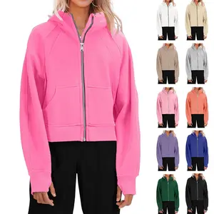 Imily Bela Womens Zip Up Sweatshirts Fleece Lined Collar Crop Hoodie Casual Cotton Long Sleeve Tops with Thumb Hole