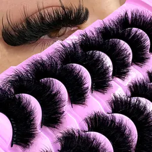 7 Pairs 25mm 3d Mink Lashes Faux Mink Lash Wispy Thick Natural Full Strip Lashes New Makeup Fluffy Mink Eyelashes,cat Eye Eyelashes 3D Natural False Lashes D Curl Fluffy Soft Cross Manga Lashes Wispy Natural Eyelash Extension Makeup