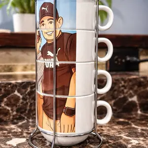 Personalized Espresso Mugs Set of 4 Unique Stacking Design for Coffee Lovers Customizable with Photos or Cartoons Perfect Gift for Couples Families