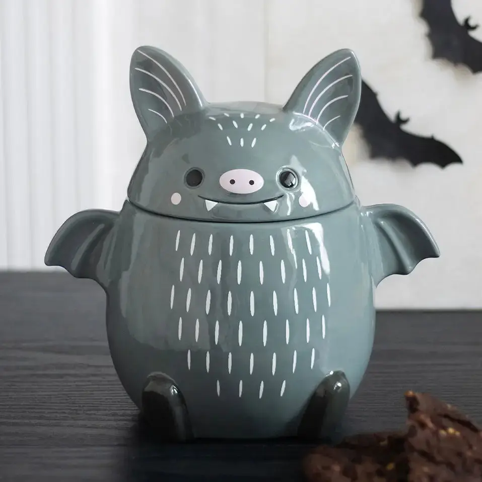 Cute Bat Cookie Jar | Ceramic Bat Treat Jar for Witchy Kitchens