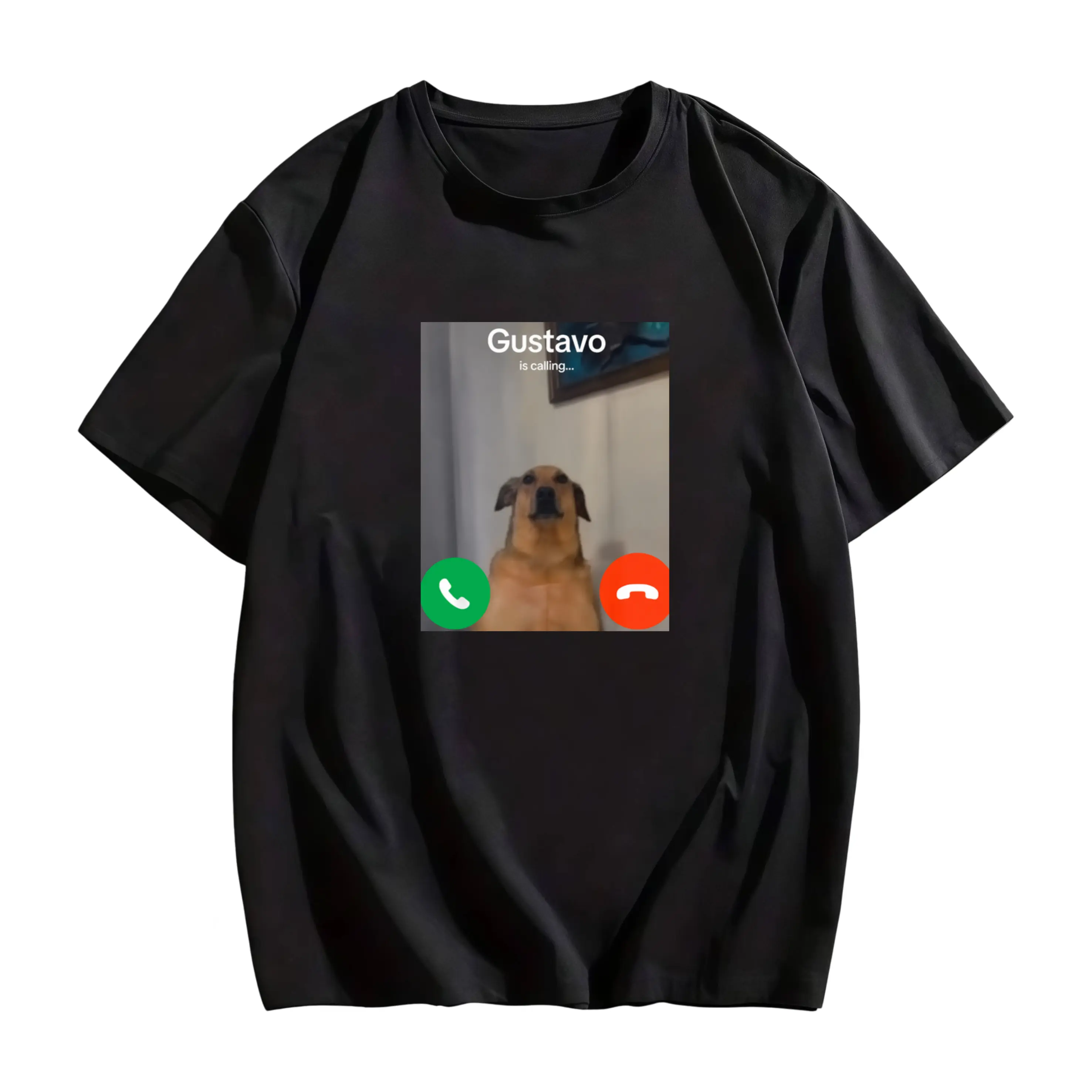 Men's Graphic T-Shirt, 'Gustavo Is Calling' Meme Print, 100% Cotton Casual Streetwear Top with Regular Fit and Short Sleeves, Graphic Print, Round Neck, Men's T Shirts, T Shirts