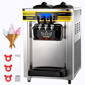 【Summerfinds】VEVOR Commercial Ice Cream Maker,  22-30L/H Yield, 2350W Countertop Soft Serve Machine with 2x6L Hopper 2L Cylinder LCD Panel Puffing Shortage Alarm, Frozen Yogurt Maker for Restaurant Snack Bar, Silve