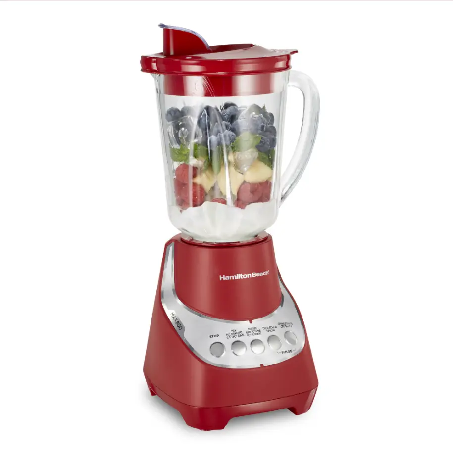 Hamilton Beach Wave Action Smoothie Blender, 48 oz Glass Jar 800 W 12-Function Countertop Blender for Kitchen, Red