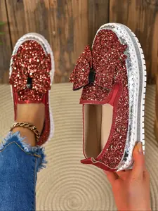 Colorful Sequins Rhinestone Elastic Band Platform Bag, Anti-Slip Women's Fashion Shoes, Comfortable Bow Design, Trendy All-Occasion Footwear, Casual Fashion Shoes
