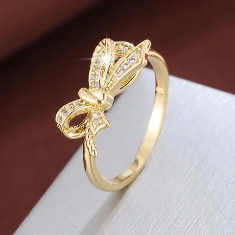 Women's Elegant Rhinestone Decorated Bow Design Ring, Princess Ring, Statement Ring, Artificial Gemstone Ring, Exquisite Copper Trendy Ring, Fashionable Jewelry for Women As Gift, Jewelry Gifts, Jewelry Accessories, Elegant Fashion Rings