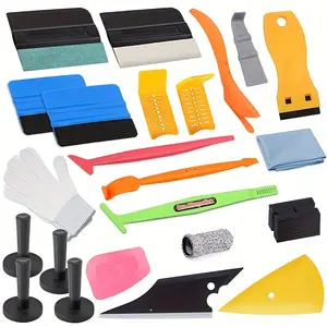 Pro Vinyl Wraps Applicator Tool Kit Window Tint Film Car Wrapping Tools Includes Felt Squeegees, Plastic Scraper, Magnetic Holders, Cleaning Cloth, Gloves And Finger Sleeve