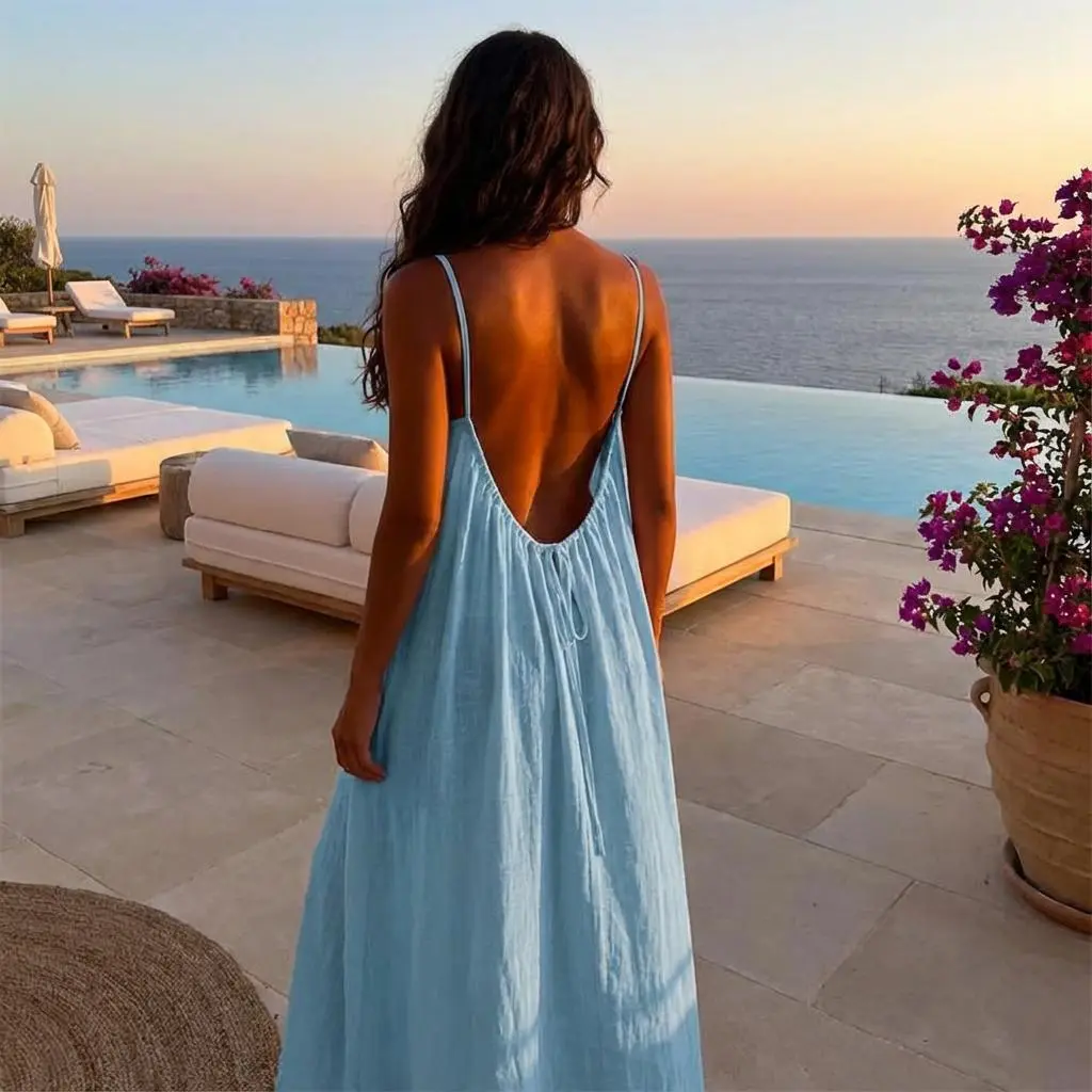 Women's Solid Color Backless Cami Dress, Casual Sleeveless Dress for Summer, Ladies Clothes for Beach Holiday Vacation - TikTok Shop Women's Solid Color Backless Cami Dress, Casual Sleeveless Dress for Summer, Ladies Clothes for Beach Holiday Vacation - TikTok Shop