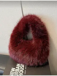 2025 Winter Autumn New Fluffy Tote Bag Solid Color Long Plush Cloud and Crescent Moon Design Multi-functional Commuter Shopping Handbag for Women New Year Style