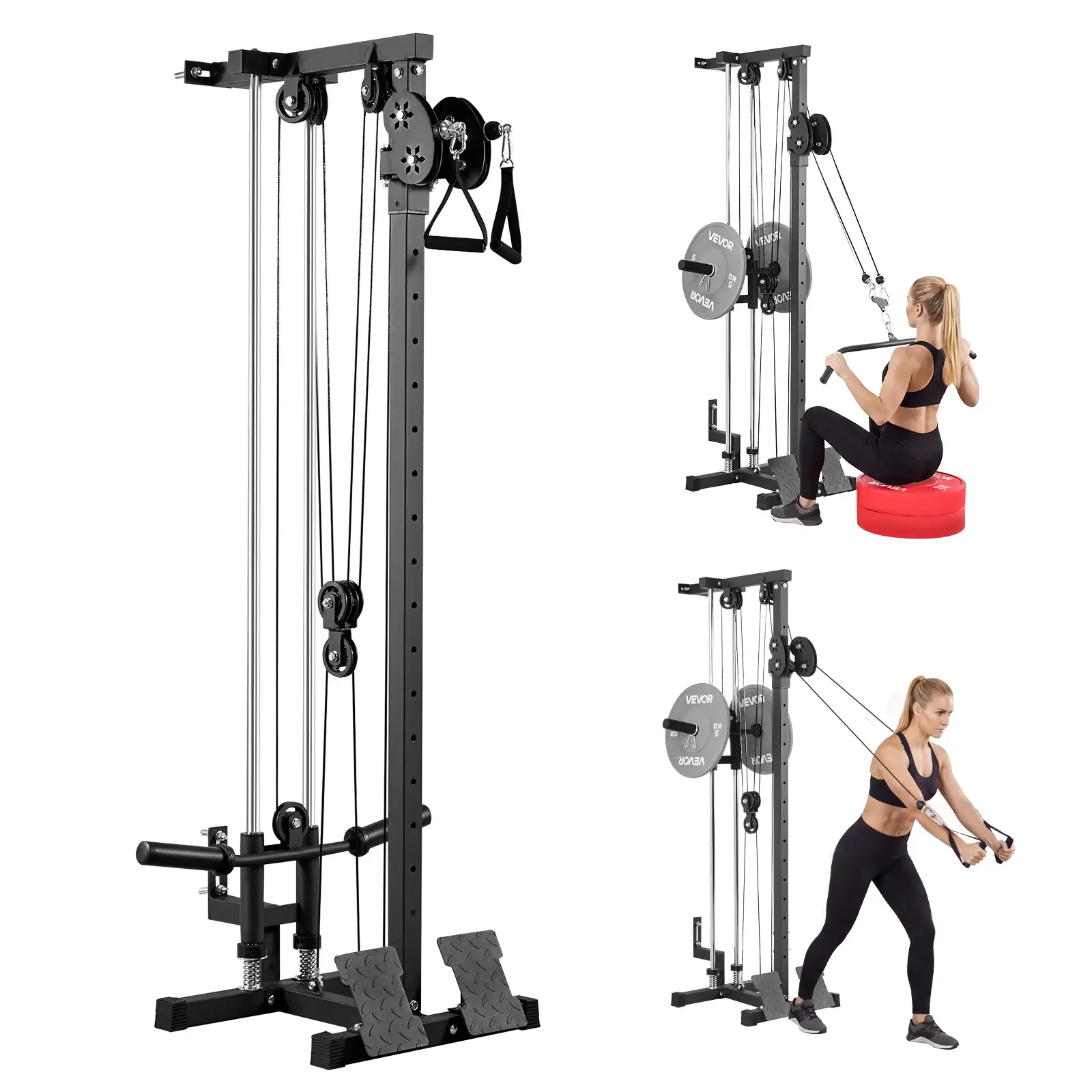 VEVOR Lat Pull Down Machine - 3-in-1 Functional Adjustable Exercise Equipment, Wall-Mount Cable Row Machine with 18 Levels Height Adjustment, 500lbs Load for Full-Body & Single-Arm Workouts