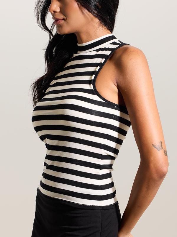 Striped Mock Neck Tank