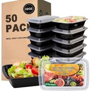 50 Pack- Meal Prep Containers 32oz, Plastic  Prep Containers , Leakproof To Go  Containers with , , Microwave/Dishwasher/Freezer Safe