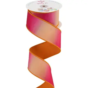 to Orange Ombre Ribbon 2.5 Inch with 10 Yards Two Tone Sunset Ribbons Spring Wired Dupioni Ribbon for Wreaths, Crafts,  Wrapping, Bow Making, Tropical Summer & Fiesta Party Decor