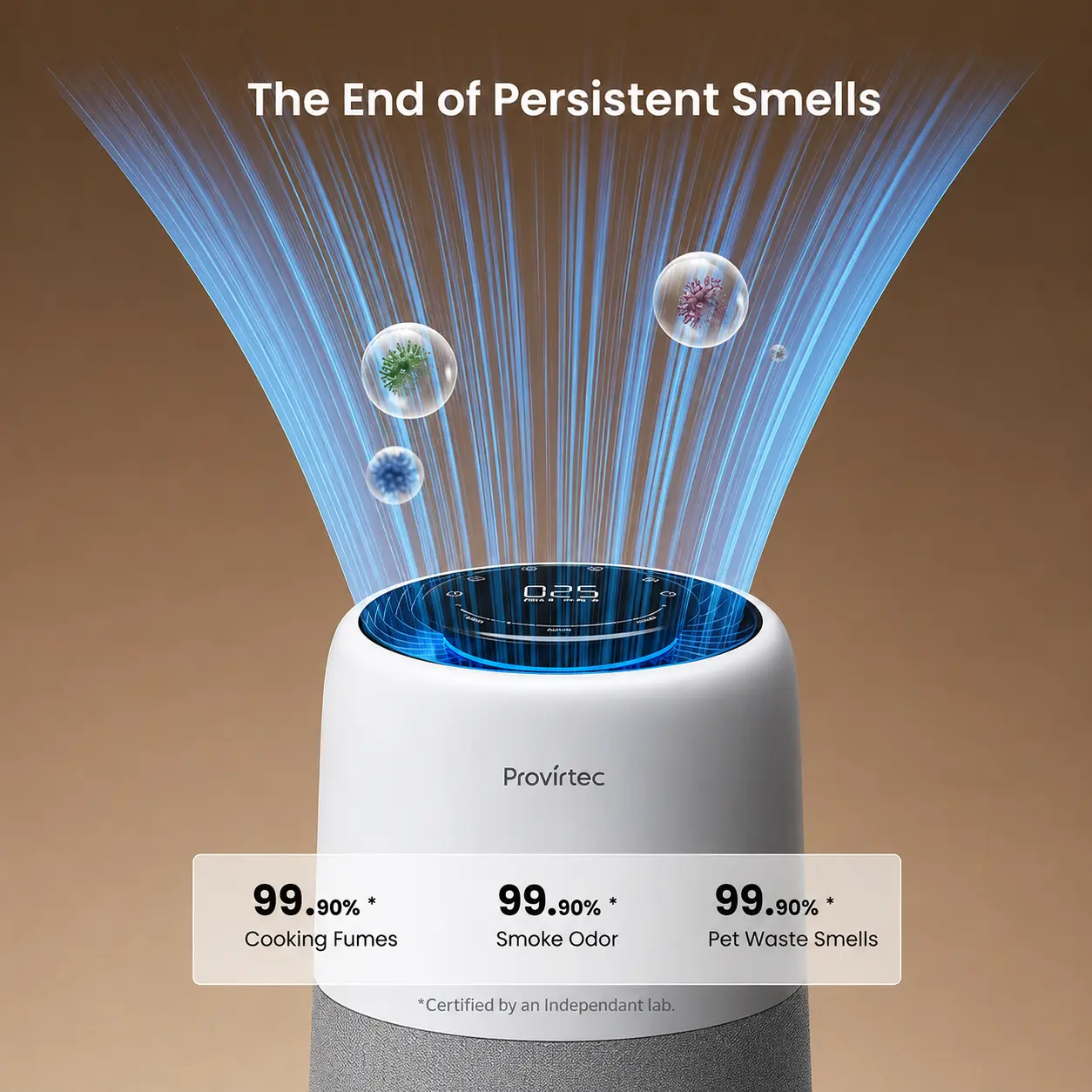 Provirtec Pet Air Purifier for Home & Bedroom, Powerful Odor Eliminator for Pet Smells, Smoke & Cooking Odors, HEPA Air Purifier with PM2.5 Sensor, Quiet Air Purifier with 365-Day Washable Filter