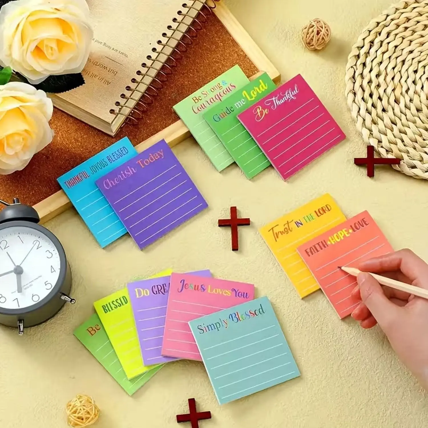 Pack 12 colorful sticky notes, each with a size of 3.0 x 3.0 inches, containing inspiring and encouraging messages. This is an excellent gift choice for women, nurses, and teachers, suitable for both school and office environments, Adhesive Stickers