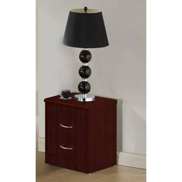 212 MAIN Mahogany Finish Solid Wood 2-Drawer Nightstand Set, Hodedah Hi917N Night Stand with Beveled Fronts