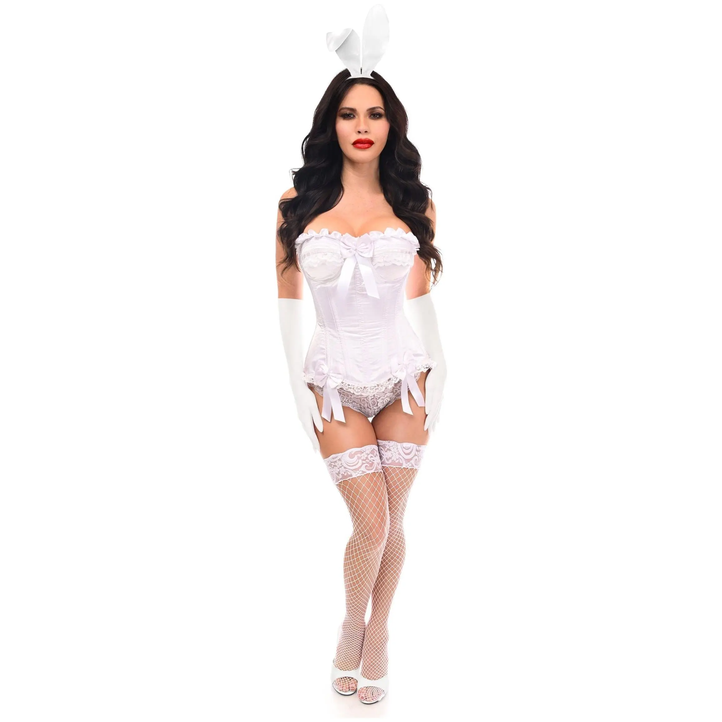 Top Drawer 4 PC White Burlesque Bunny Corset Costume