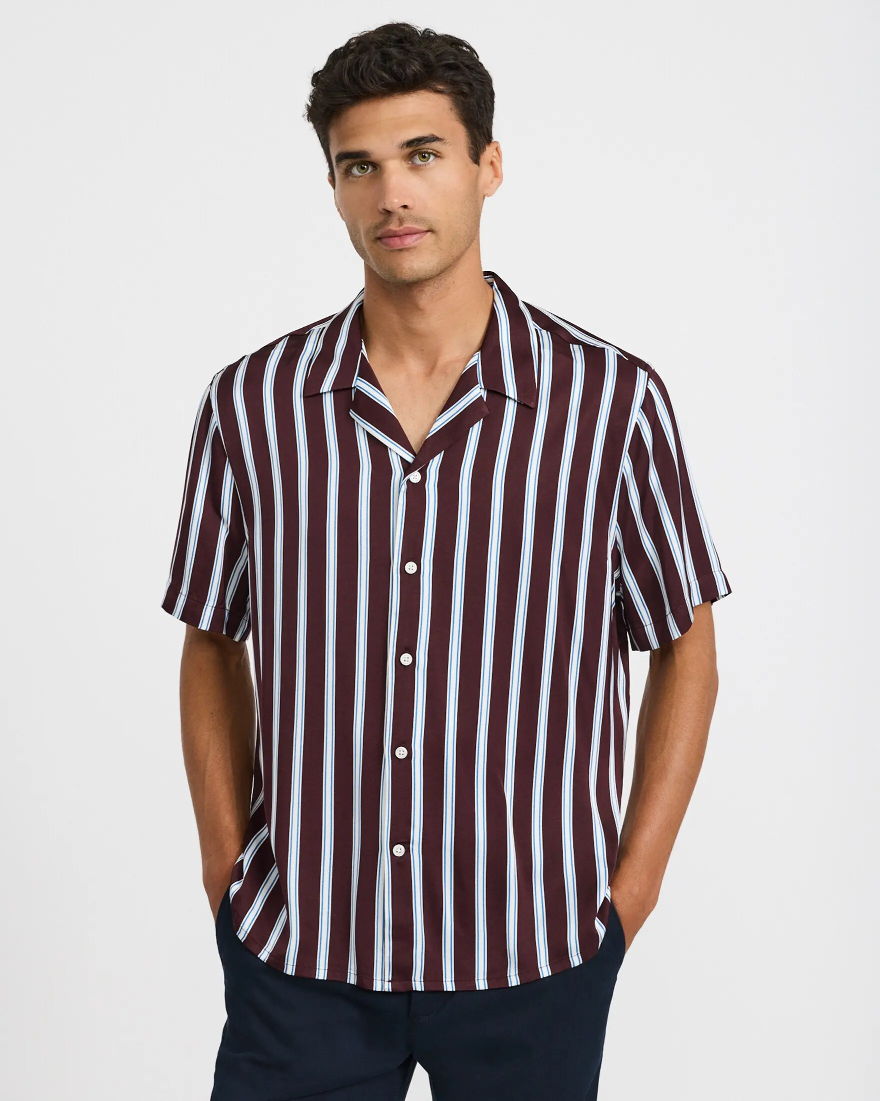 Express Striped Short Sleeve Resort Shirt
