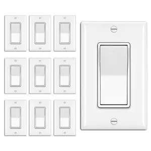 10 Pack Single Pole Decorator Light Switch with Wallplate, 15A 120/277V, Rocker Paddle Wall Switch, On/Off Interrupter for LED and Other Lamps