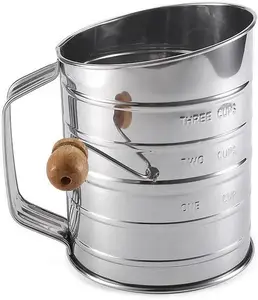Stainless Steel 3 Cups Flour Sifter for baking | Rotary Hand Crank Powdered sugar shaker and flour duster