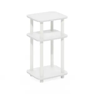 JUST Side Table in White offers 3-tier storage, open shelf, easy assembly in a versatile design for bedrooms, living rooms, and small spaces